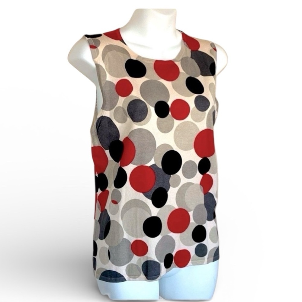 Bat Studios silk top/sweater, women's L, oversized polkadots, sleeveless. EUC